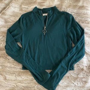 Green Long Sleeve Quater Zip Crop Top Fashionnova Cotton